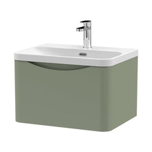 Nuie Lunar 600mm Wall Hung 1 Drawer Vanity & Thin Edge Ceramic Basin Contemporary Satin Green Ceramic,MFC Painted Matt - JJ Building Materials