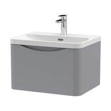 Nuie Lunar 600mm Wall Hung 1 Drawer Vanity & Thin Edge Ceramic Basin Contemporary Satin Grey Ceramic,MFC Painted Matt - JJ Building Materials