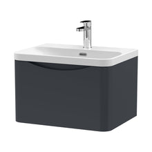 Nuie Lunar 600mm Wall Hung 1 Drawer Vanity & Thin Edge Ceramic Basin Contemporary Soft Black Ceramic,MFC Painted Matt - JJ Building Materials