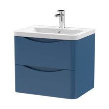 Nuie Lunar 600mm Wall Hung 2 Drawer Vanity & Ceramic Basin Contemporary Satin Blue Ceramic,MFC Painted Matt 540x600x445mm - JJ Building Materials