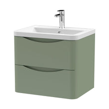 Nuie Lunar 600mm Wall Hung 2 Drawer Vanity & Ceramic Basin Contemporary Satin Green Ceramic,MFC Painted Matt 540x600x445mm - JJ Building Materials