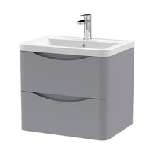 Nuie Lunar 600mm Wall Hung 2 Drawer Vanity & Ceramic Basin Contemporary Satin Grey Ceramic,MFC Painted Matt 540x600x445mm - JJ Building Materials