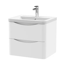 Nuie Lunar 600mm Wall Hung 2 Drawer Vanity & Ceramic Basin Contemporary Satin White Ceramic,MFC Painted Matt 540x600x445mm - JJ Building Materials