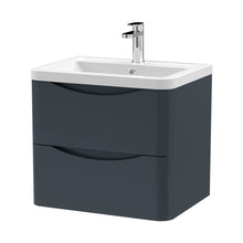 Nuie Lunar 600mm Wall Hung 2 Drawer Vanity & Ceramic Basin Contemporary Soft Black Ceramic,MFC Painted Matt 540x600x445mm - JJ Building Materials