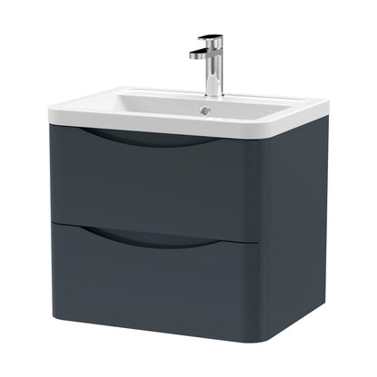 Nuie Lunar 600mm Wall Hung 2 Drawer Vanity & Ceramic Basin Contemporary Soft Black Ceramic,MFC Painted Matt 540x600x445mm - JJ Building Materials