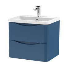 Nuie Lunar 600mm Wall Hung 2 Drawer Vanity & Polymarble Basin Contemporary Satin Blue MFC Painted Matt,polymarble 540x600x445mm - JJ Building Materials