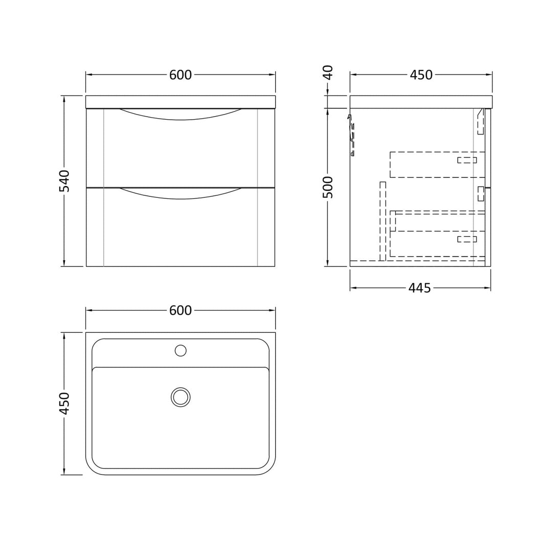Nuie Lunar 600mm Wall Hung 2 Drawer Vanity & Polymarble Basin Contemporary Satin Green MFC Painted Matt,polymarble 540x600x445mm - JJ Building Materials