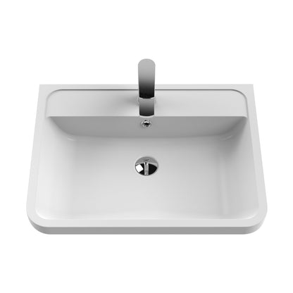 Nuie Lunar 600mm Wall Hung 2 Drawer Vanity & Polymarble Basin Contemporary Satin Green MFC Painted Matt,polymarble 540x600x445mm - JJ Building Materials