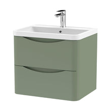 Nuie Lunar 600mm Wall Hung 2 Drawer Vanity & Polymarble Basin Contemporary Satin Green MFC Painted Matt,polymarble 540x600x445mm - JJ Building Materials