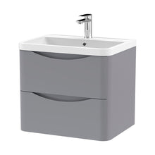 Nuie Lunar 600mm Wall Hung 2 Drawer Vanity & Polymarble Basin Contemporary Satin Grey MFC Painted Matt,polymarble 540x600x445mm - JJ Building Materials
