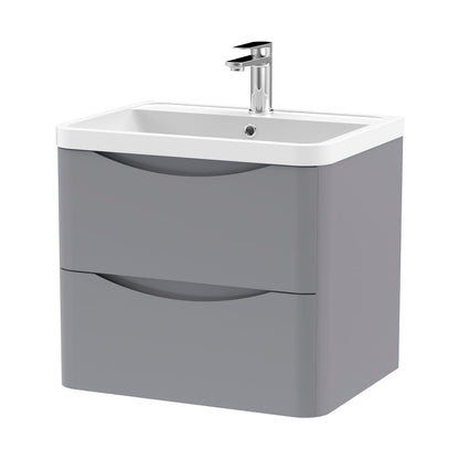 Nuie Lunar 600mm Wall Hung 2 Drawer Vanity & Polymarble Basin Contemporary Satin Grey MFC Painted Matt,polymarble 540x600x445mm - JJ Building Materials