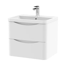 Nuie Lunar 600mm Wall Hung 2 Drawer Vanity & Polymarble Basin Contemporary Satin White MFC Painted Matt,polymarble 540x600x445mm - JJ Building Materials