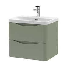 Nuie Lunar 600mm Wall Hung 2 Drawer Vanity & Thin Edge Ceramic Basin Contemporary Satin Green Ceramic,MFC Painted Matt - JJ Building Materials