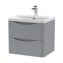 Nuie Lunar 600mm Wall Hung 2 Drawer Vanity & Thin Edge Ceramic Basin Contemporary Satin Grey Ceramic,MFC Painted Matt - JJ Building Materials