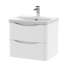 Nuie Lunar 600mm Wall Hung 2 Drawer Vanity & Thin Edge Ceramic Basin Contemporary Satin White Ceramic,MFC Painted Matt - JJ Building Materials