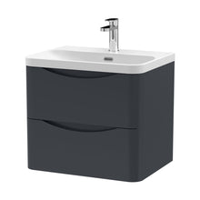 Nuie Lunar 600mm Wall Hung 2 Drawer Vanity & Thin Edge Ceramic Basin Contemporary Soft Black Ceramic,MFC Painted Matt - JJ Building Materials