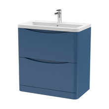 Nuie Lunar 800mm Floor Standing 2 Drawer Vanity & Ceramic Basin Contemporary Satin Blue Ceramic,MFC Painted Matt 840x800x445mm - JJ Building Materials