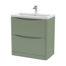 Nuie Lunar 800mm Floor Standing 2 Drawer Vanity & Ceramic Basin Contemporary Satin Green Ceramic,MFC Painted Matt 840x800x445mm - JJ Building Materials