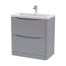 Nuie Lunar 800mm Floor Standing 2 Drawer Vanity & Ceramic Basin Contemporary Satin Grey Ceramic,MFC Painted Matt 840x800x445mm - JJ Building Materials