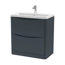 Nuie Lunar 800mm Floor Standing 2 Drawer Vanity & Ceramic Basin Contemporary Soft Black Ceramic,MFC Painted Matt 840x800x445mm - JJ Building Materials