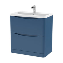 Nuie Lunar 800mm Floor Standing 2 Drawer Vanity & Polymarble Basin Contemporary Satin Blue MFC Painted Matt,polymarble 840x800x445mm - JJ Building Materials