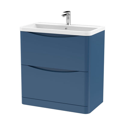 Nuie Lunar 800mm Floor Standing 2 Drawer Vanity & Polymarble Basin Contemporary Satin Blue MFC Painted Matt,polymarble 840x800x445mm - JJ Building Materials