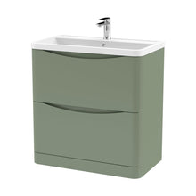 Nuie Lunar 800mm Floor Standing 2 Drawer Vanity & Polymarble Basin Contemporary Satin Green MFC Painted Matt,polymarble 840x800x445mm - JJ Building Materials