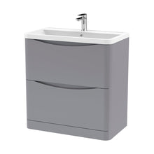 Nuie Lunar 800mm Floor Standing 2 Drawer Vanity & Polymarble Basin Contemporary Satin Grey MFC Painted Matt,polymarble 840x800x445mm - JJ Building Materials