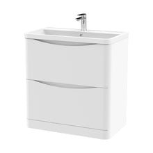 Nuie Lunar 800mm Floor Standing 2 Drawer Vanity & Polymarble Basin Contemporary Satin White MFC Painted Matt,polymarble 840x800x445mm - JJ Building Materials