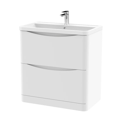 Nuie Lunar 800mm Floor Standing 2 Drawer Vanity & Polymarble Basin Contemporary Satin White MFC Painted Matt,polymarble 840x800x445mm - JJ Building Materials