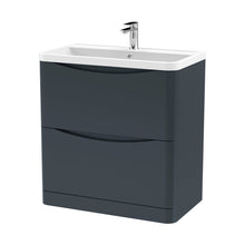 Nuie Lunar 800mm Floor Standing 2 Drawer Vanity & Polymarble Basin Contemporary Soft Black MFC Painted Matt,polymarble 840x800x445mm - JJ Building Materials