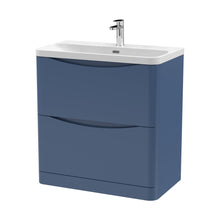 Nuie Lunar 800mm Floor Standing 2 Drawer Vanity & Thin Edge Ceramic Basin Contemporary Satin Blue Ceramic,MFC Painted Matt - JJ Building Materials