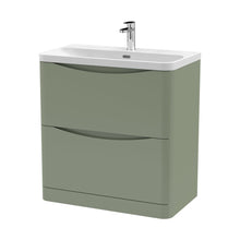 Nuie Lunar 800mm Floor Standing 2 Drawer Vanity & Thin Edge Ceramic Basin Contemporary Satin Green Ceramic,MFC Painted Matt - JJ Building Materials