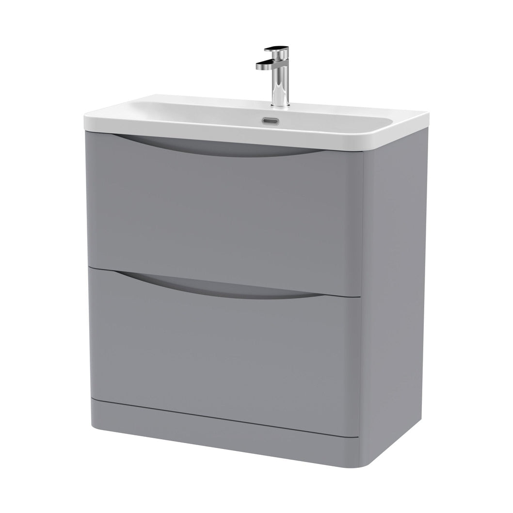 Nuie Lunar 800mm Floor Standing 2 Drawer Vanity & Thin Edge Ceramic Basin Contemporary Satin Grey Ceramic,MFC Painted Matt - JJ Building Materials