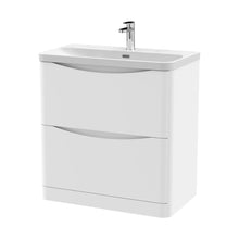 Nuie Lunar 800mm Floor Standing 2 Drawer Vanity & Thin Edge Ceramic Basin Contemporary Satin White Ceramic,MFC Painted Matt - JJ Building Materials