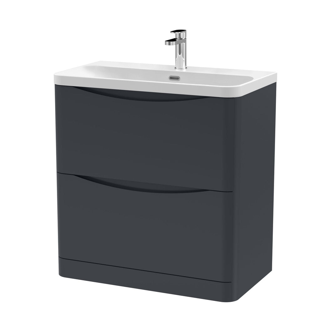 Nuie Lunar 800mm Floor Standing 2 Drawer Vanity & Thin Edge Ceramic Basin Contemporary Soft Black Ceramic,MFC Painted Matt - JJ Building Materials