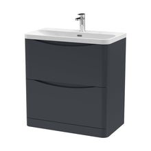 Nuie Lunar 800mm Floor Standing 2 Drawer Vanity & Thin Edge Ceramic Basin Contemporary Soft Black Ceramic,MFC Painted Matt - JJ Building Materials