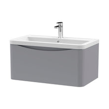 Nuie Lunar 800mm Wall Hung 1 Drawer Vanity & Ceramic Basin Contemporary Satin Grey Ceramic,MFC Painted Matt 399x800x445mm - JJ Building Materials
