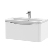 Nuie Lunar 800mm Wall Hung 1 Drawer Vanity & Ceramic Basin Contemporary Satin White Ceramic,MFC Painted Matt 399x800x445mm - JJ Building Materials