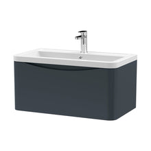 Nuie Lunar 800mm Wall Hung 1 Drawer Vanity & Ceramic Basin Contemporary Soft Black Ceramic,MFC Painted Matt 399x800x445mm - JJ Building Materials