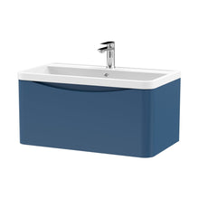Nuie Lunar 800mm Wall Hung 1 Drawer Vanity & Polymarble Basin Contemporary Satin Blue MFC Painted Matt,polymarble 399x800x445mm - JJ Building Materials