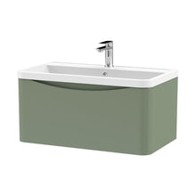 Nuie Lunar 800mm Wall Hung 1 Drawer Vanity & Polymarble Basin Contemporary Satin Green MFC Painted Matt,polymarble 399x800x445mm - JJ Building Materials