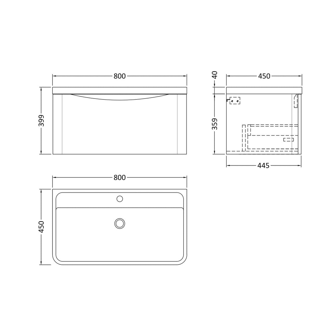 Nuie Lunar 800mm Wall Hung 1 Drawer Vanity & Polymarble Basin Contemporary Satin Green MFC Painted Matt,polymarble 399x800x445mm - JJ Building Materials