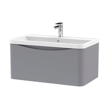 Nuie Lunar 800mm Wall Hung 1 Drawer Vanity & Polymarble Basin Contemporary Satin Grey MFC Painted Matt,polymarble 399x800x445mm - JJ Building Materials