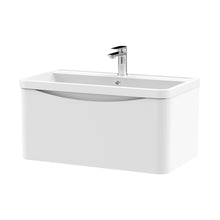 Nuie Lunar 800mm Wall Hung 1 Drawer Vanity & Polymarble Basin Contemporary Satin White MFC Painted Matt,polymarble 399x800x445mm - JJ Building Materials