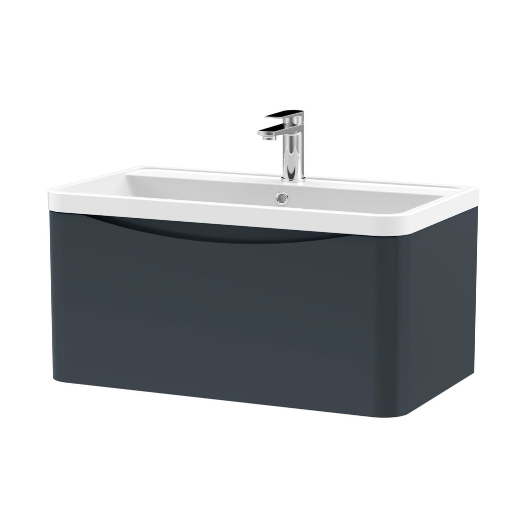 Nuie Lunar 800mm Wall Hung 1 Drawer Vanity & Polymarble Basin Contemporary Soft Black MFC Painted Matt,polymarble 399x800x445mm - JJ Building Materials