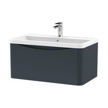 Nuie Lunar 800mm Wall Hung 1 Drawer Vanity & Polymarble Basin Contemporary Soft Black MFC Painted Matt,polymarble 399x800x445mm - JJ Building Materials