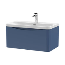 Nuie Lunar 800mm Wall Hung 1 Drawer Vanity & Thin Edge Ceramic Basin Contemporary Satin Blue Ceramic,MFC Painted Matt - JJ Building Materials