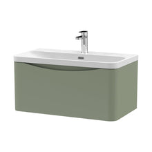 Nuie Lunar 800mm Wall Hung 1 Drawer Vanity & Thin Edge Ceramic Basin Contemporary Satin Green Ceramic,MFC Painted Matt - JJ Building Materials