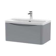 Nuie Lunar 800mm Wall Hung 1 Drawer Vanity & Thin Edge Ceramic Basin Contemporary Satin Grey Ceramic,MFC Painted Matt - JJ Building Materials